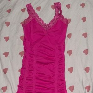 Kismet hot pink Lace Trim Top